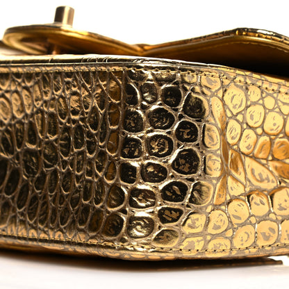 Chanel Metallic Calfskin Crocodile Embossed Cocodile Rectangular Mini Flap Gold 10 of 12