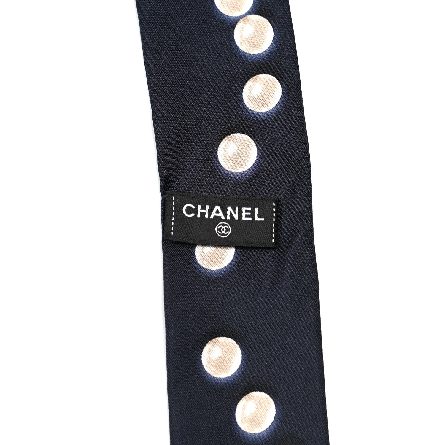 Chanel Silk Pearl CC Slim Bandeau Scarf Navy 3 of 3