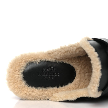 Hermes Calfskin Woolskin Carlotta Mules 35 Black 7 of 10