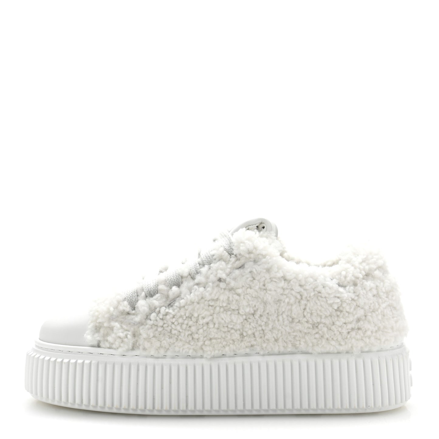 Montone Shearling Low Top Platform Sneakers 35 Bianco