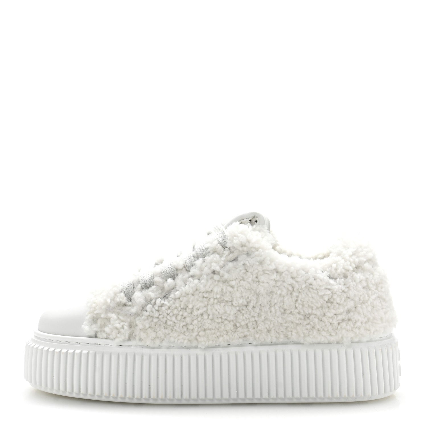 Miu Miu Montone Shearling Low Top Platform Sneakers 35 Bianco 1 of 9