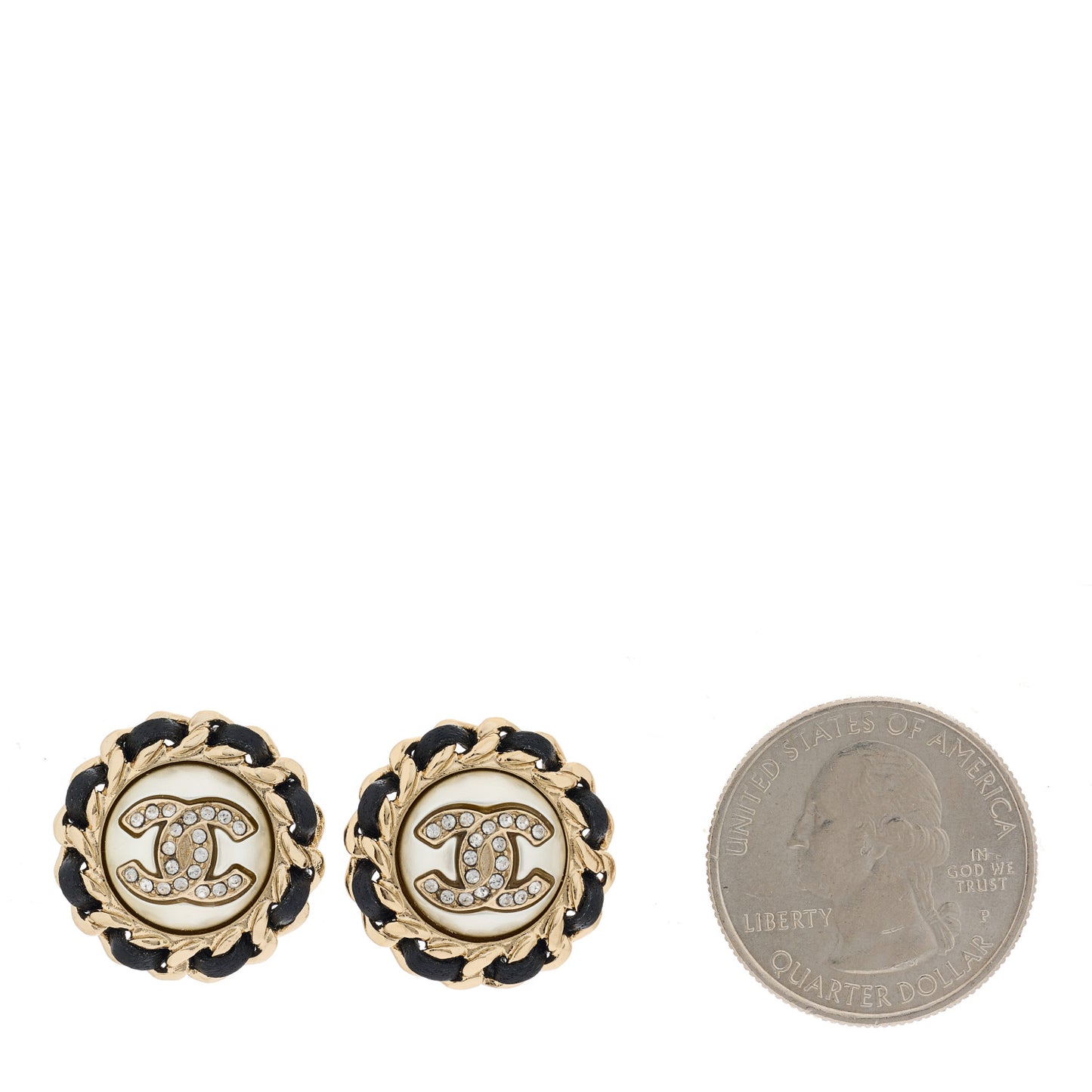 Pearl Crystal Lambskin CC Earrings Gold Black