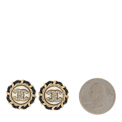 Chanel Pearl Crystal Lambskin CC Earrings Gold Black 2 of 5