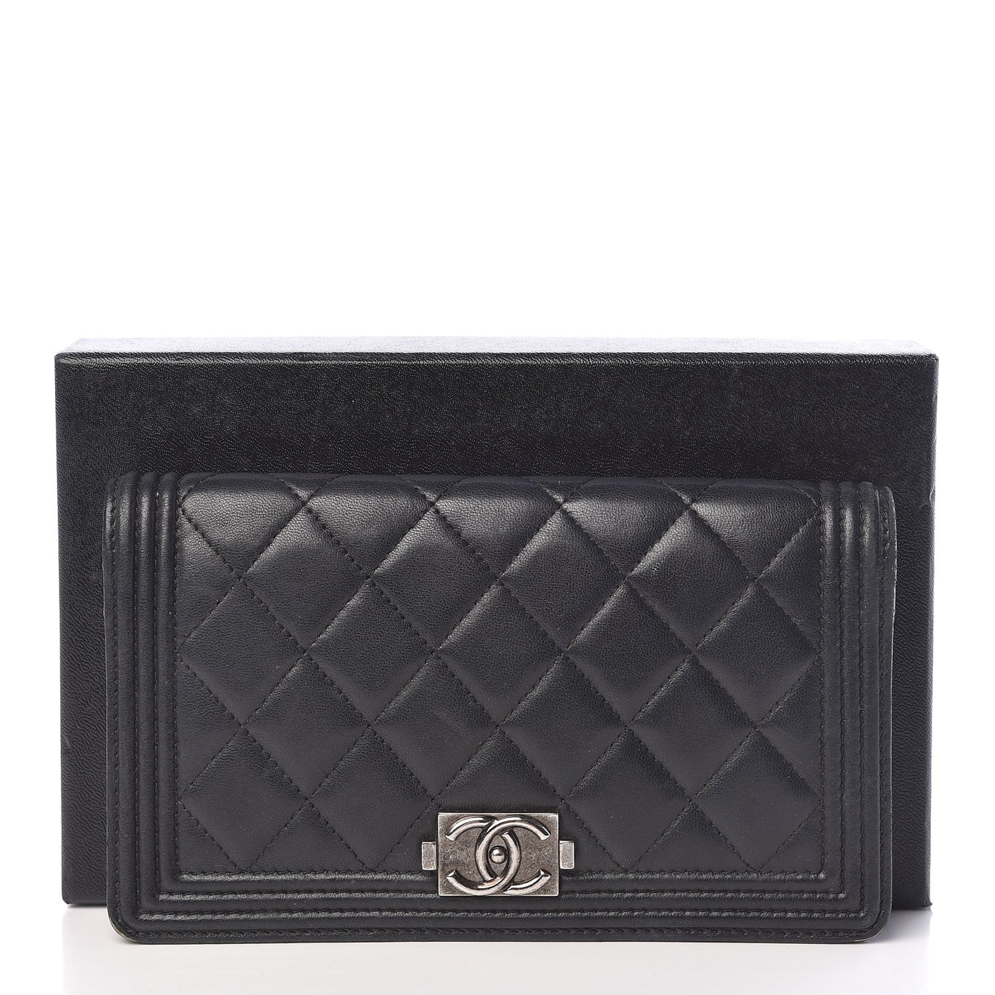 Lambskin Quilted Boy Yen Wallet Black