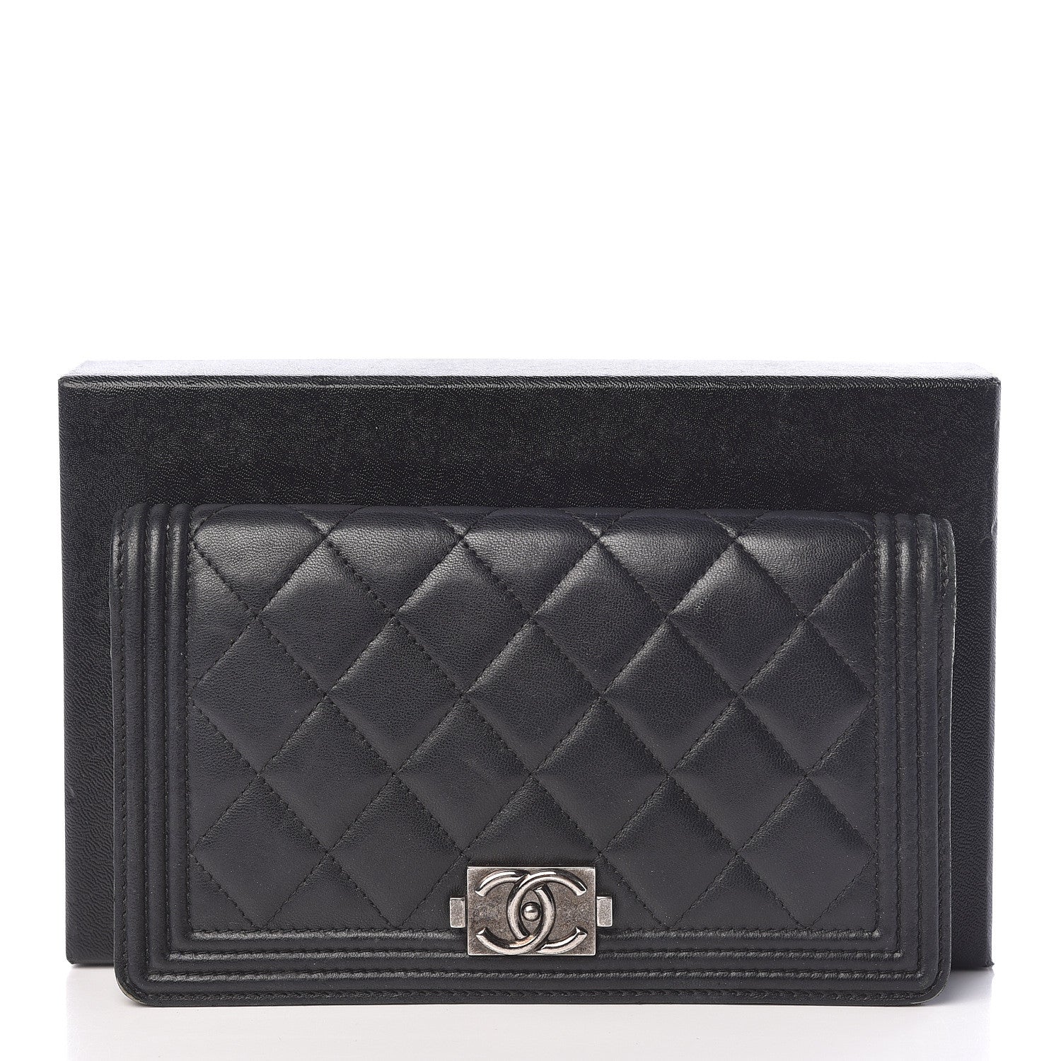 Chanel Lambskin Quilted Boy Yen Wallet Black 13 of 13