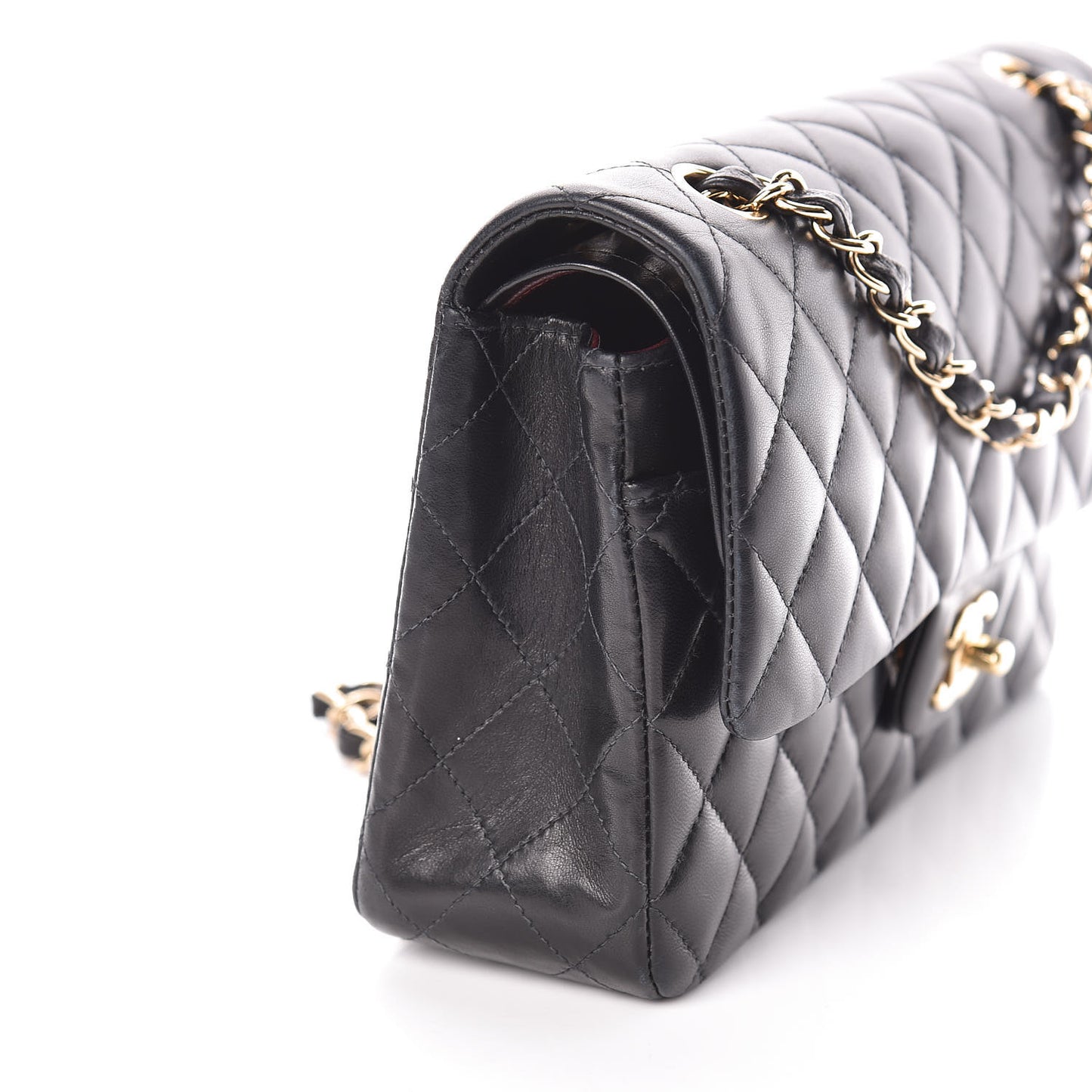 Lambskin Quilted Medium Double Flap Black