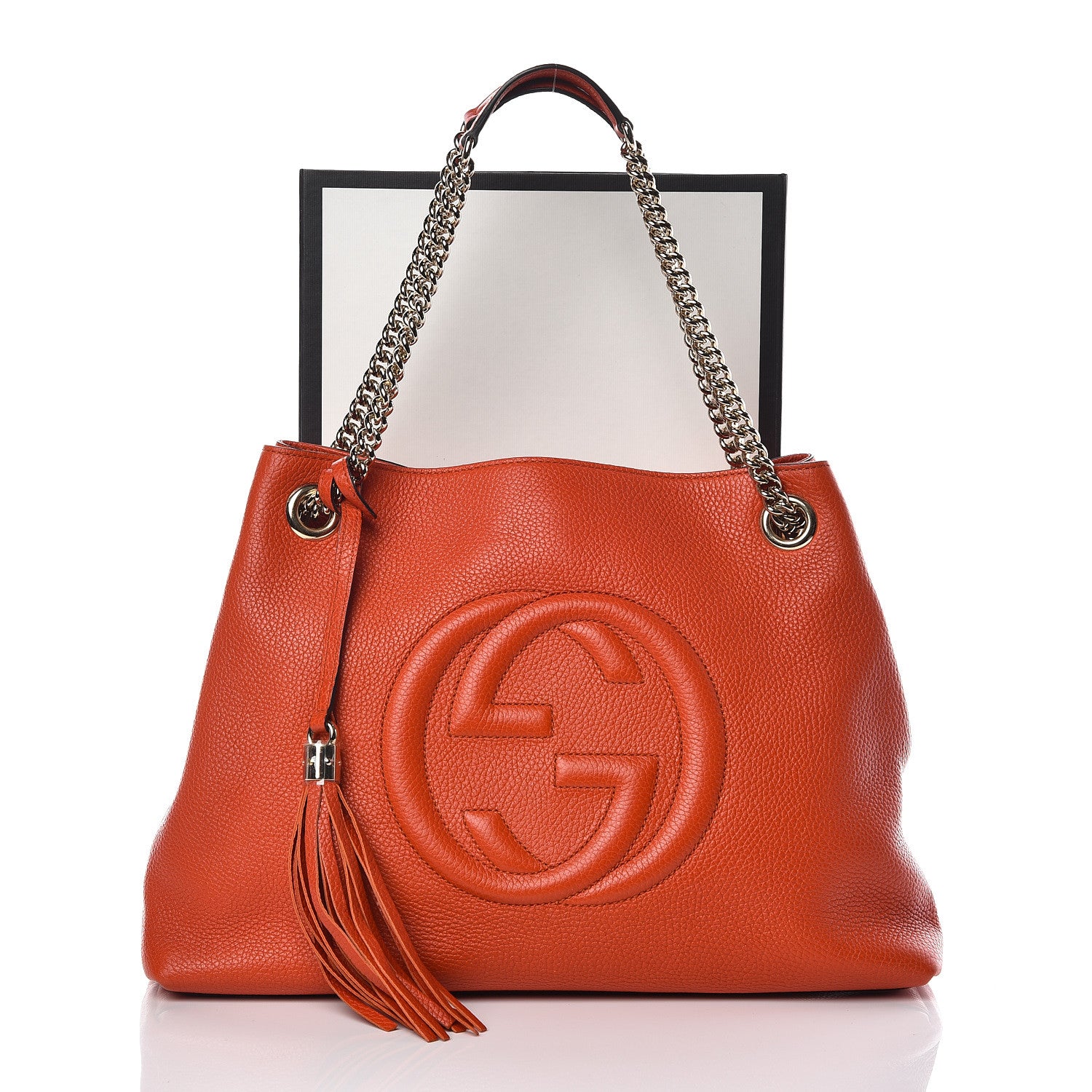 Gucci Pebbled Calfskin Medium Soho Chain Shoulder Bag Sun Orange 10 of 10