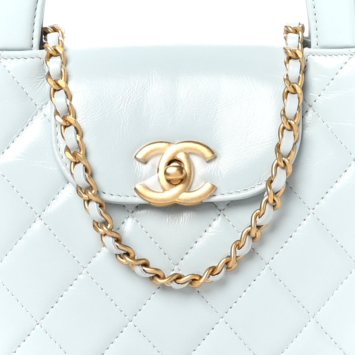 Chanel Shiny Aged Calfskin Quilted Nano Kelly Shopper Light Blue 8 of 12