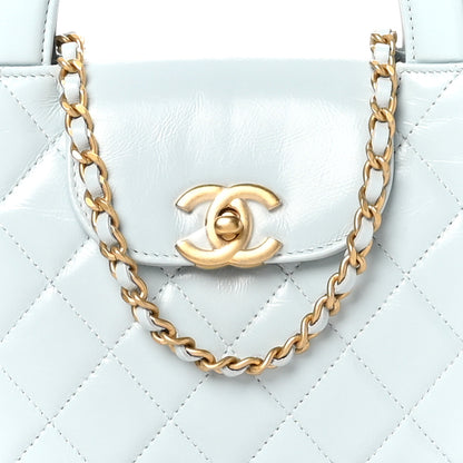 Chanel Shiny Aged Calfskin Quilted Nano Kelly Shopper Light Blue 8 of 12