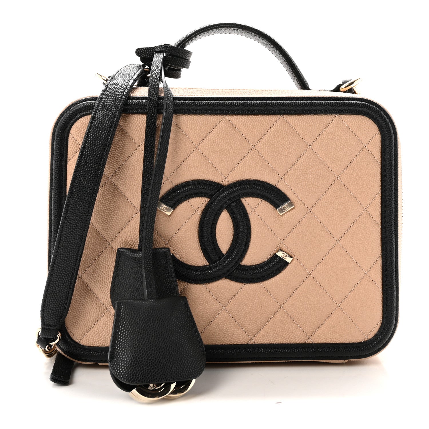 Chanel Caviar Quilted Medium CC Filigree Vanity Case Beige Black 1 of 10