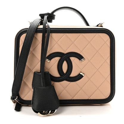 Chanel Caviar Quilted Medium CC Filigree Vanity Case Beige Black 1 of 10