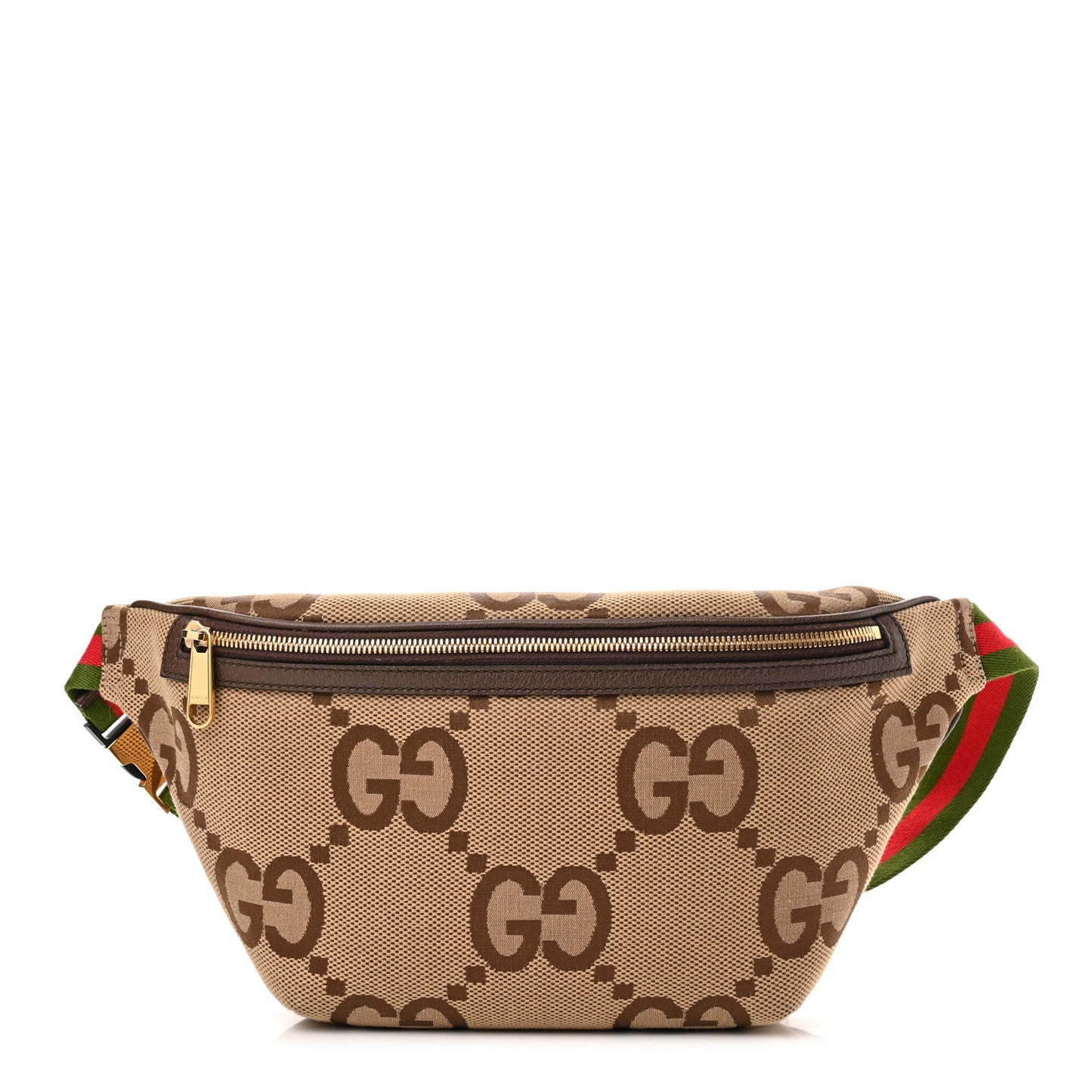 Monogram Jumbo GG Textured Dollar Calfskin Web Belt Bag Camel Ebony New Acero