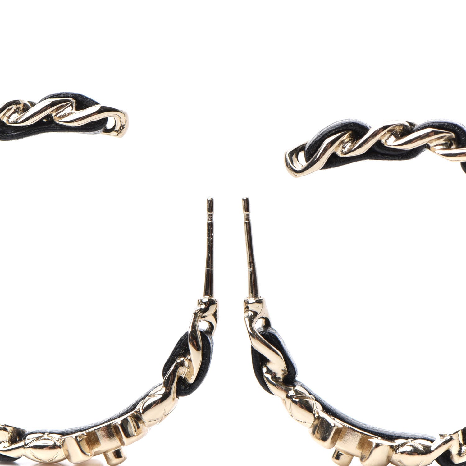 Chanel Lambskin CC Turnlock Chain Hoop Earrings Gold Black 3 of 5