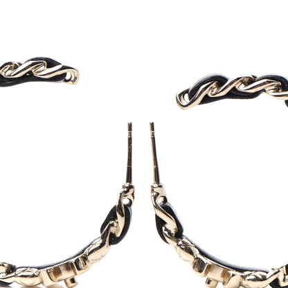 Chanel Lambskin CC Turnlock Chain Hoop Earrings Gold Black 3 of 5