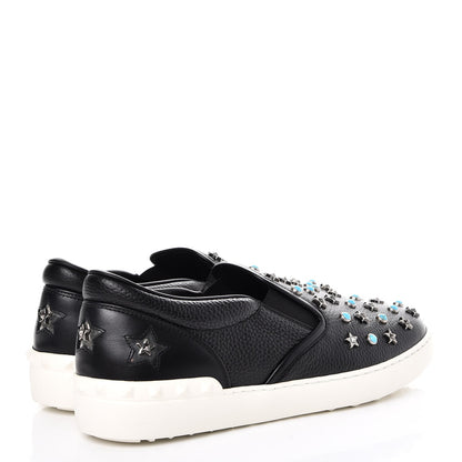 Valentino Garavani Pebbled Calfskin Star Studded Slip On Sneakers 43.5 Black 4 of 10