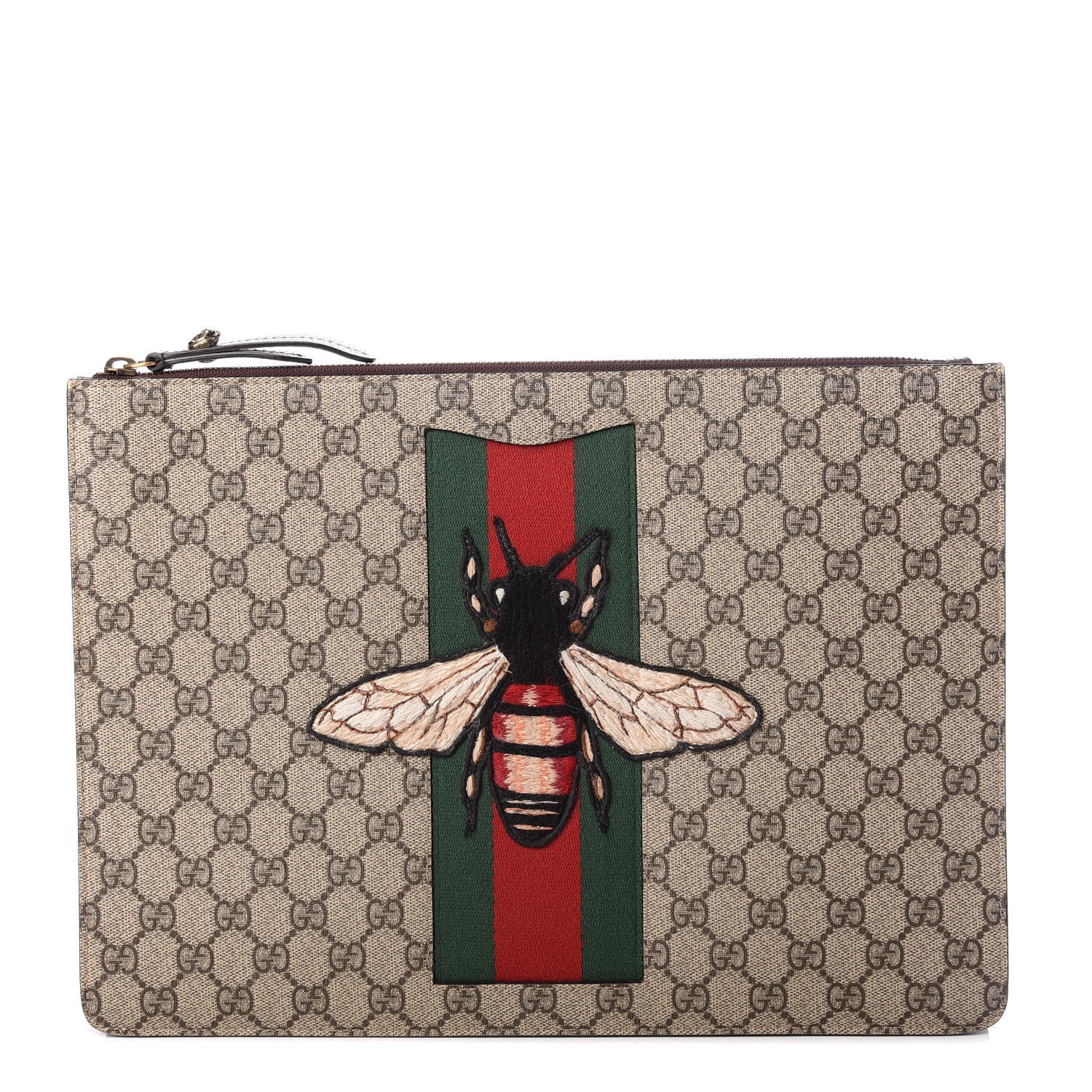 Gucci GG Supreme Monogram Web Animalier Bee Embroidered Medium Documents Holder Beige New Acero 1 of 8
