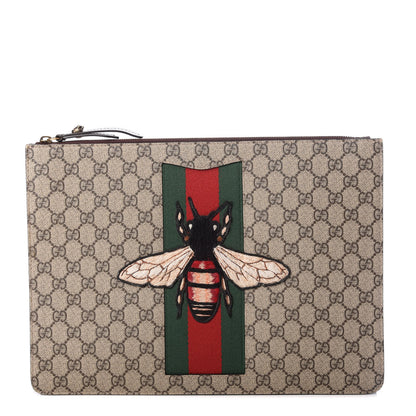 Gucci GG Supreme Monogram Web Animalier Bee Embroidered Medium Documents Holder Beige New Acero 1 of 8