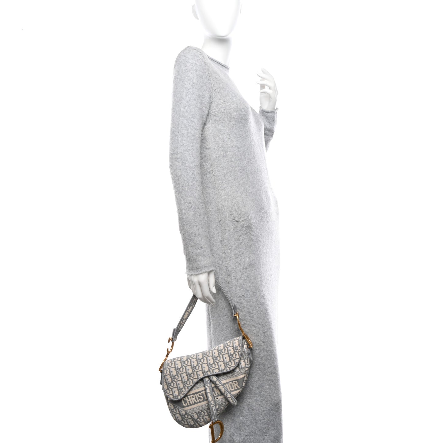 Oblique Embroidered Saddle Bag Gray