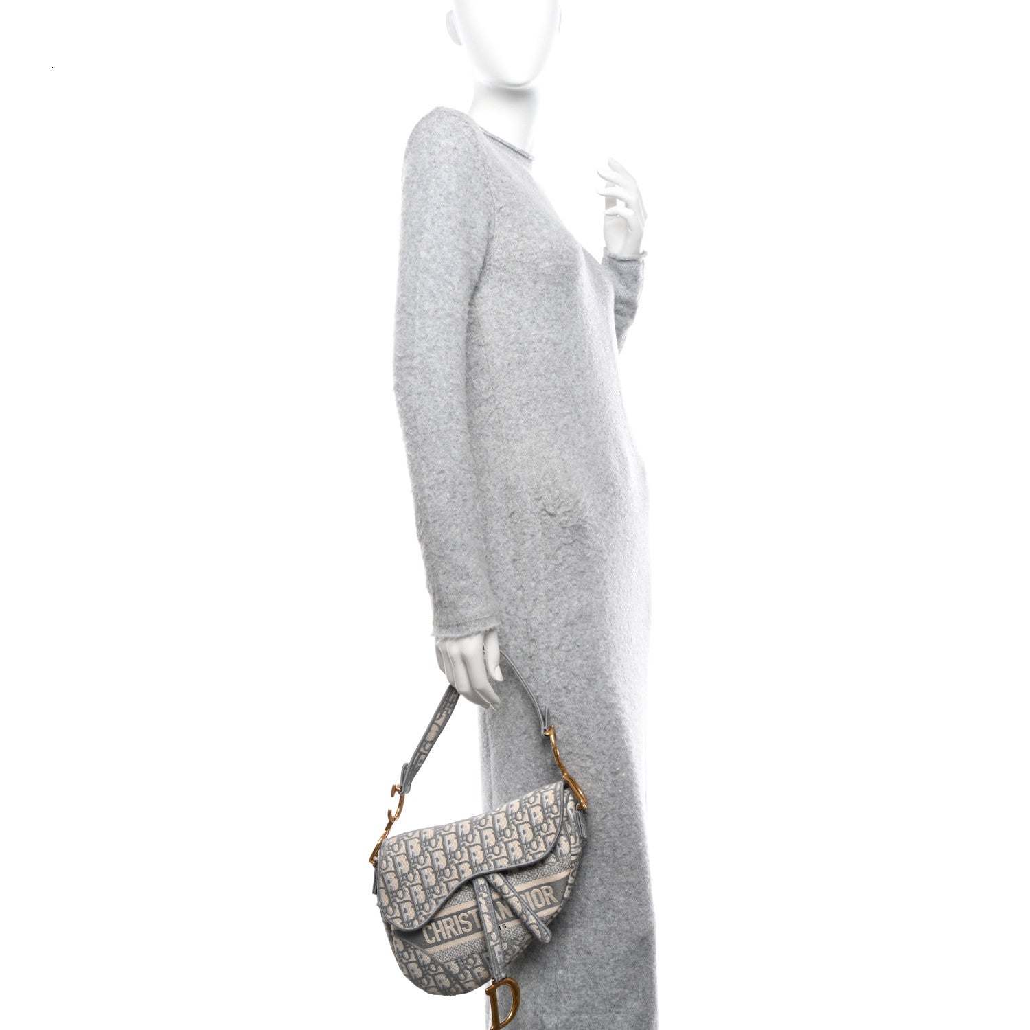 Christian Dior Oblique Embroidered Saddle Bag Gray 2 of 13