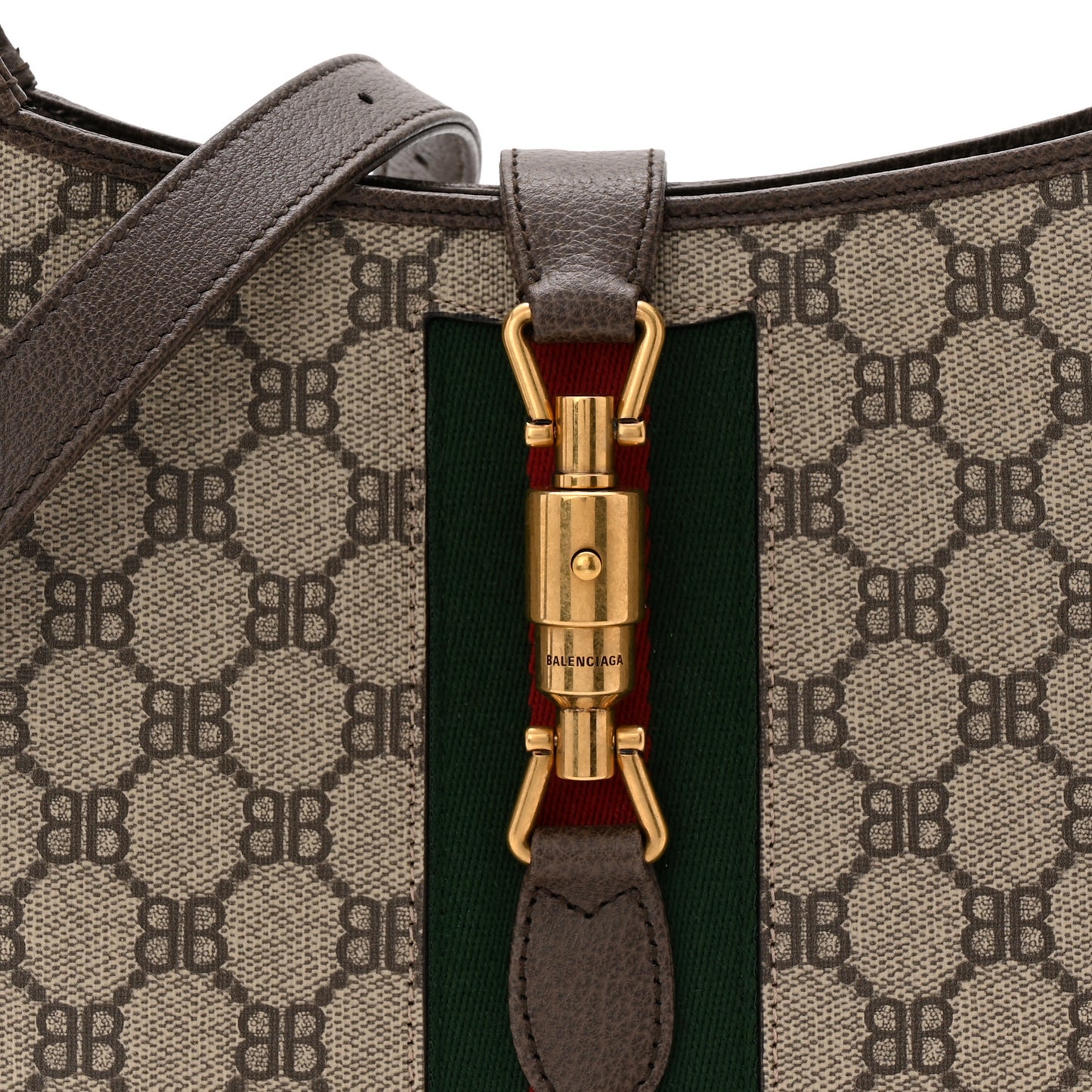 X BALENCIAGA BB Supreme Monogram Calfskin Web Small Jackie 1961 Hobo Beige Ebony