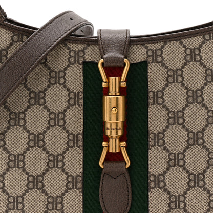 Gucci X BALENCIAGA BB Supreme Monogram Calfskin Web Small Jackie 1961 Hobo Beige Ebony 8 of 10