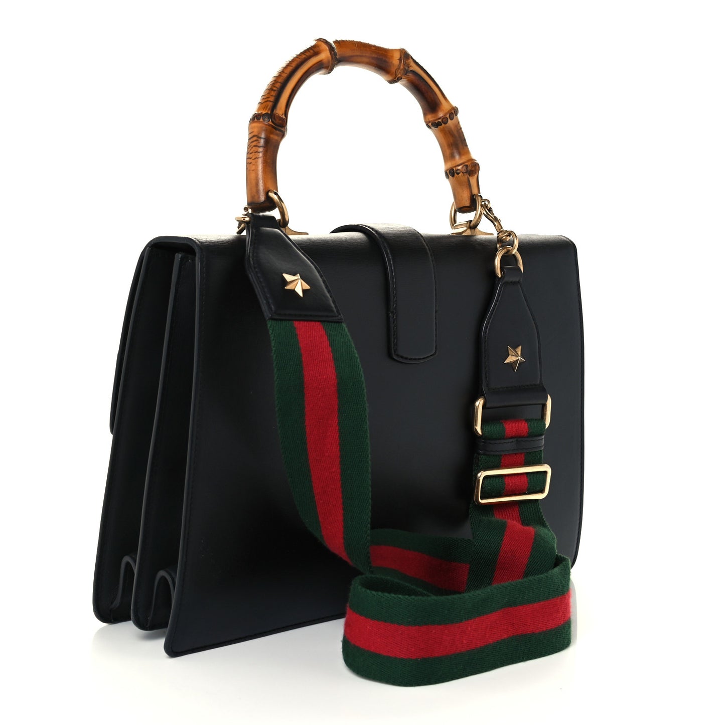 Calfskin Bamboo Web Large Dionysus Top Handle Bag Black Bright Evergreen Hibiscus Red