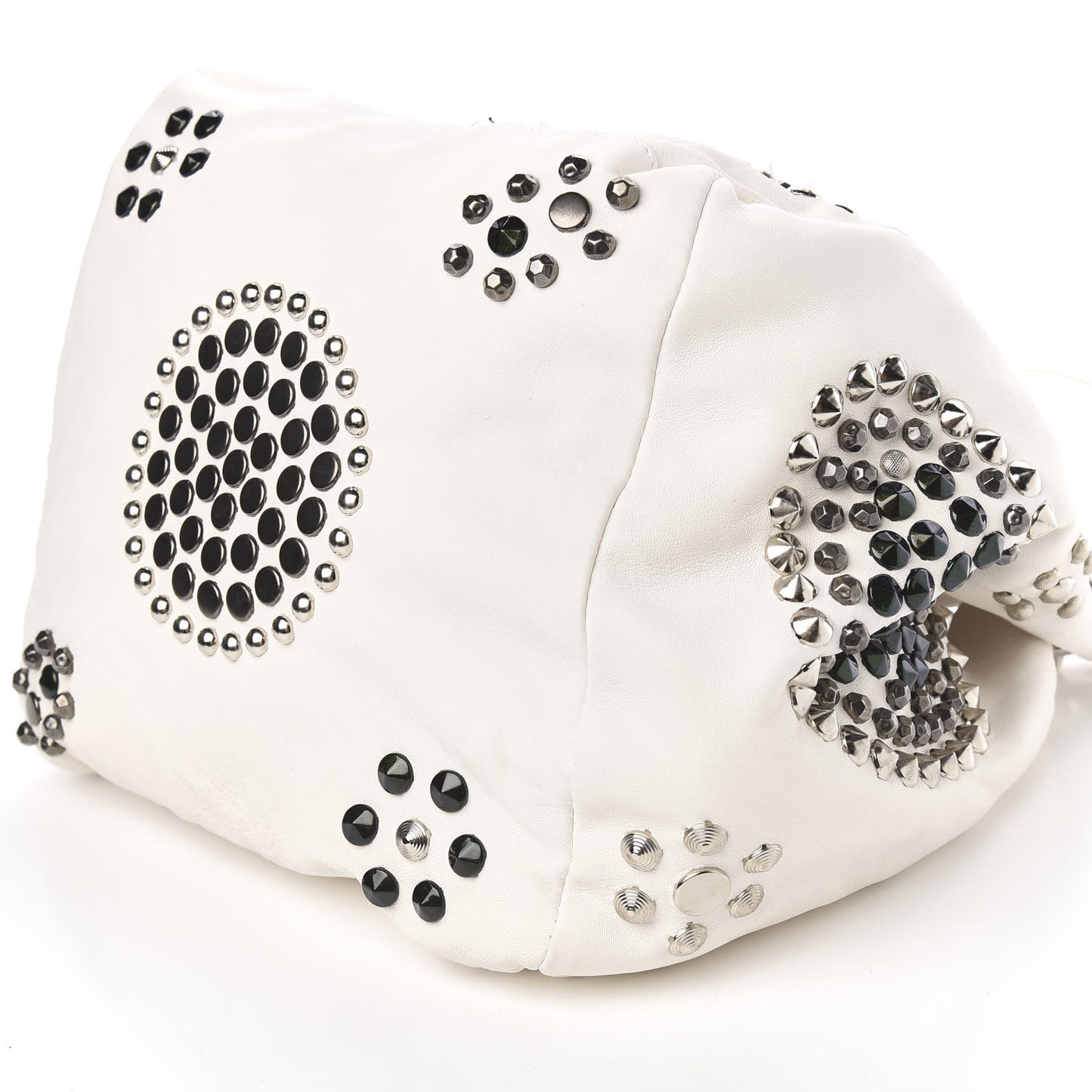 Calfskin Studded Lola Tote White