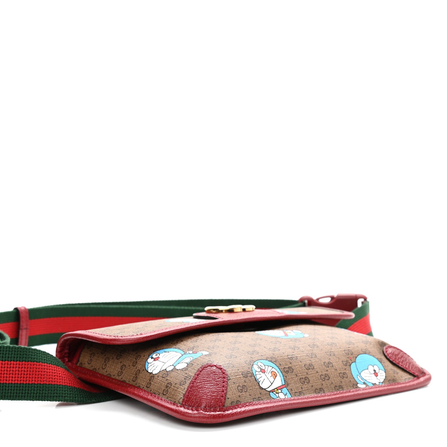 Gucci X DORAEMON Mini Vintage GG Supreme Monogram Web Slim Belt Bag Beige Cherry Red 4 of 10