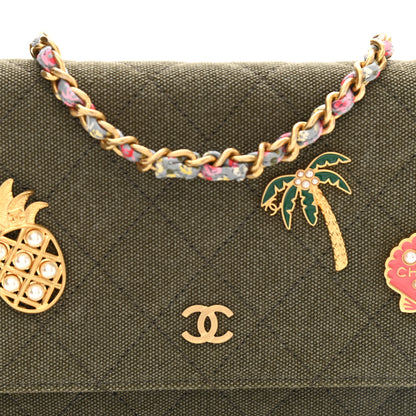 Chanel Canvas Quilted Coco Cuba Charms Wallet On Chain WOC Khaki 8 of 11