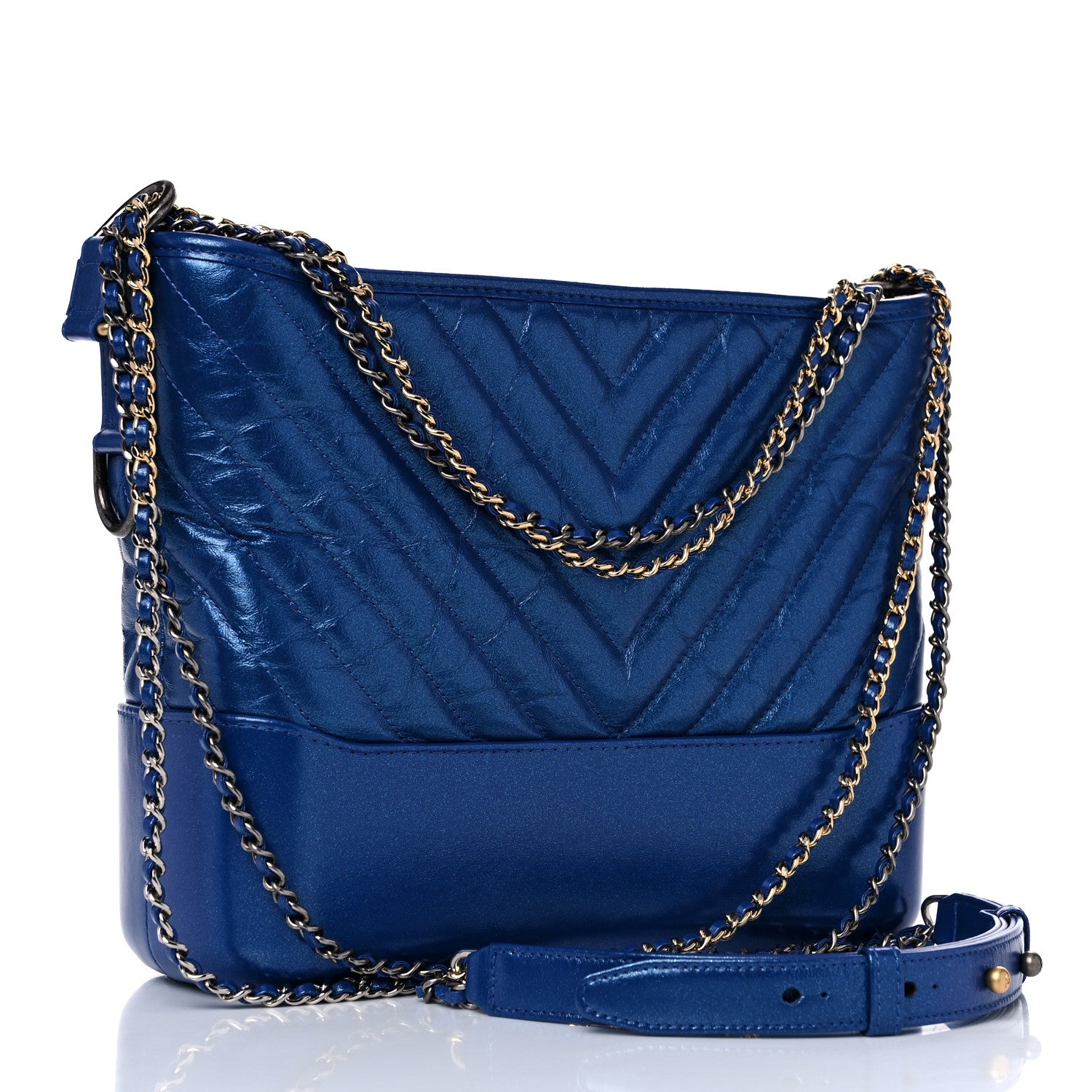 Chanel Metallic Aged Chevron Quilted Medium Gabrielle Hobo Blue 2 of 9