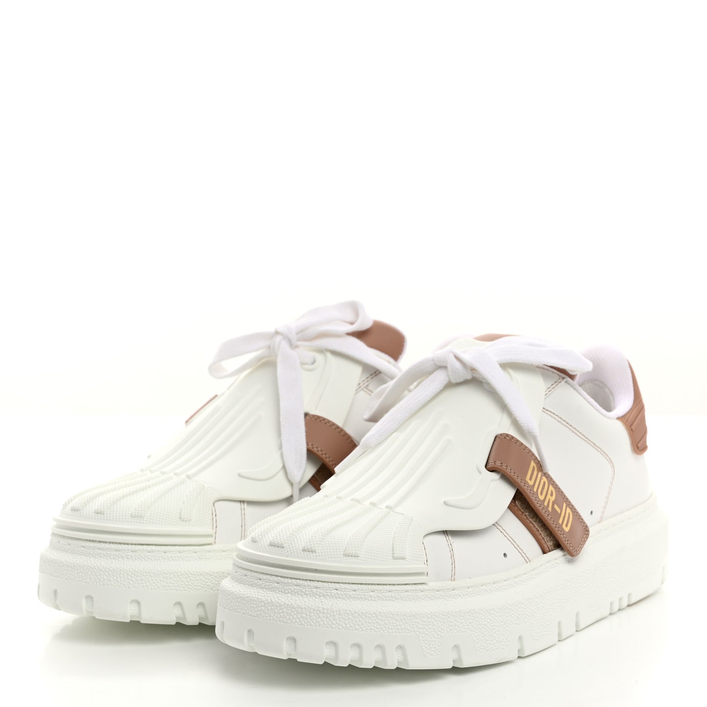 Calfskin Bi-Color Dior-ID Platform Sneakers 38.5 White Nude