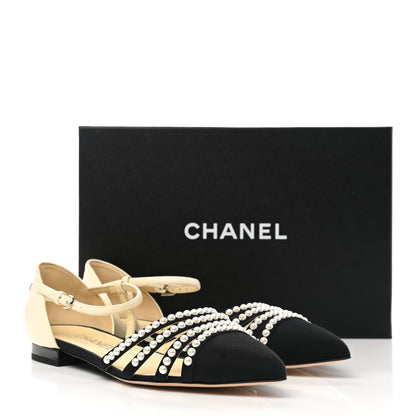 Chanel Lambskin Grosgrain Pearl Slingbacks 39.5 White Black 8 of 8