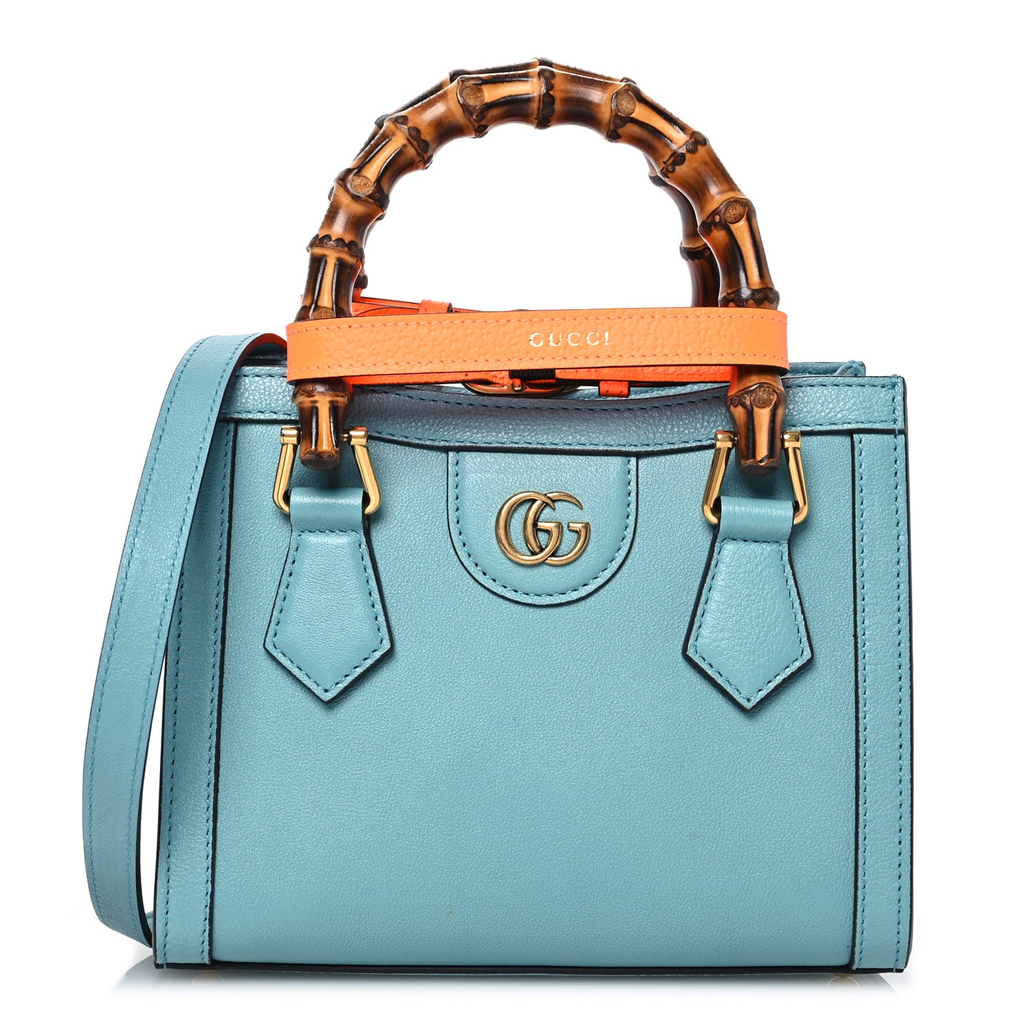 Wonka Grain Calfskin Mini Diana Tote Bag Dusty Azure Orange Fluo