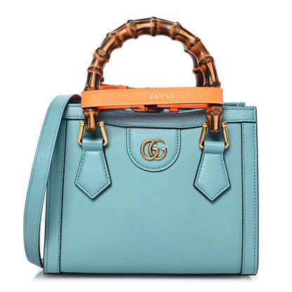 Gucci Wonka Grain Calfskin Mini Diana Tote Bag Dusty Azure Orange Fluo 1 of 14