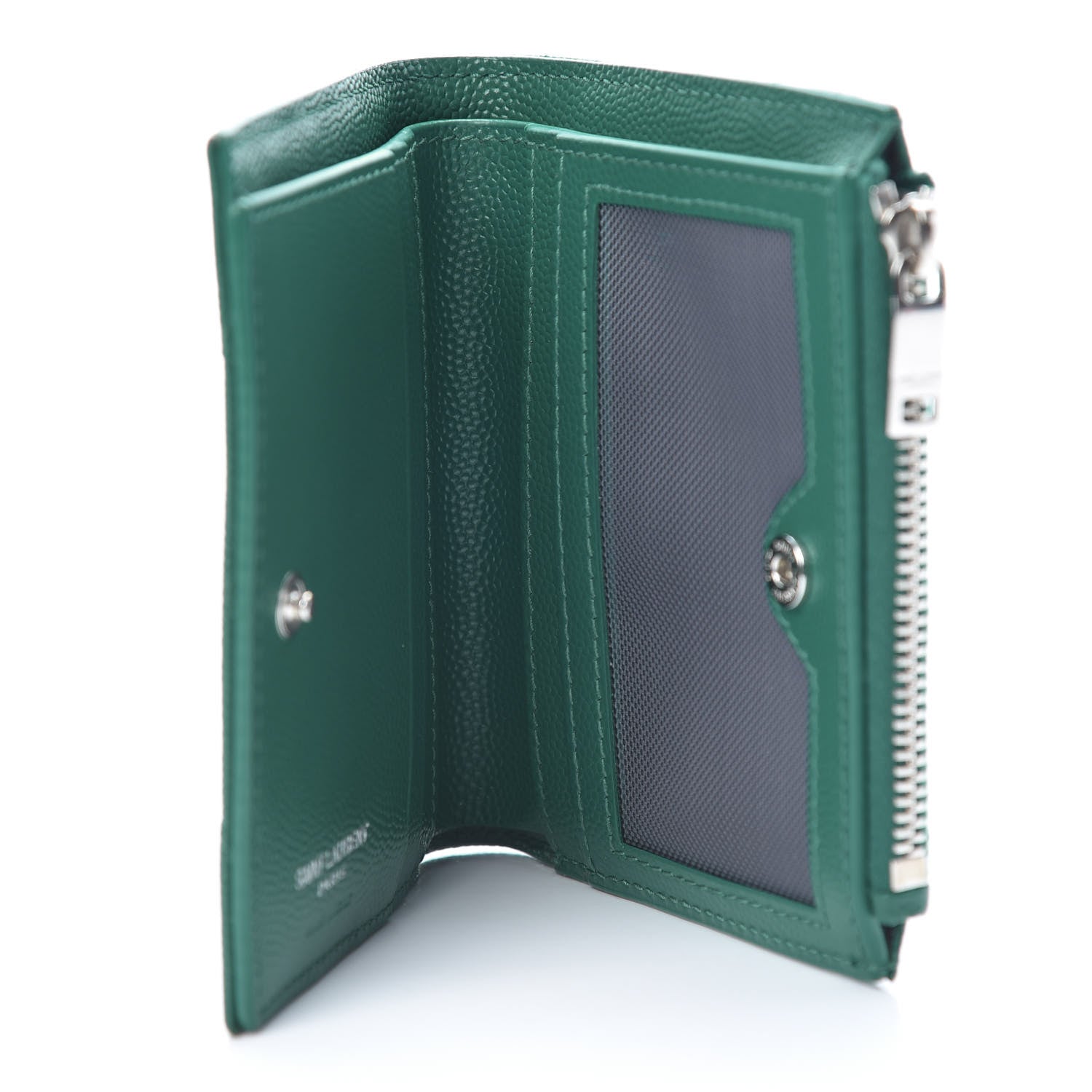 Saint Laurent Grain De Poudre Matelasse Chevron Monogram Zipped Card Case Malachite Green 5 of 8