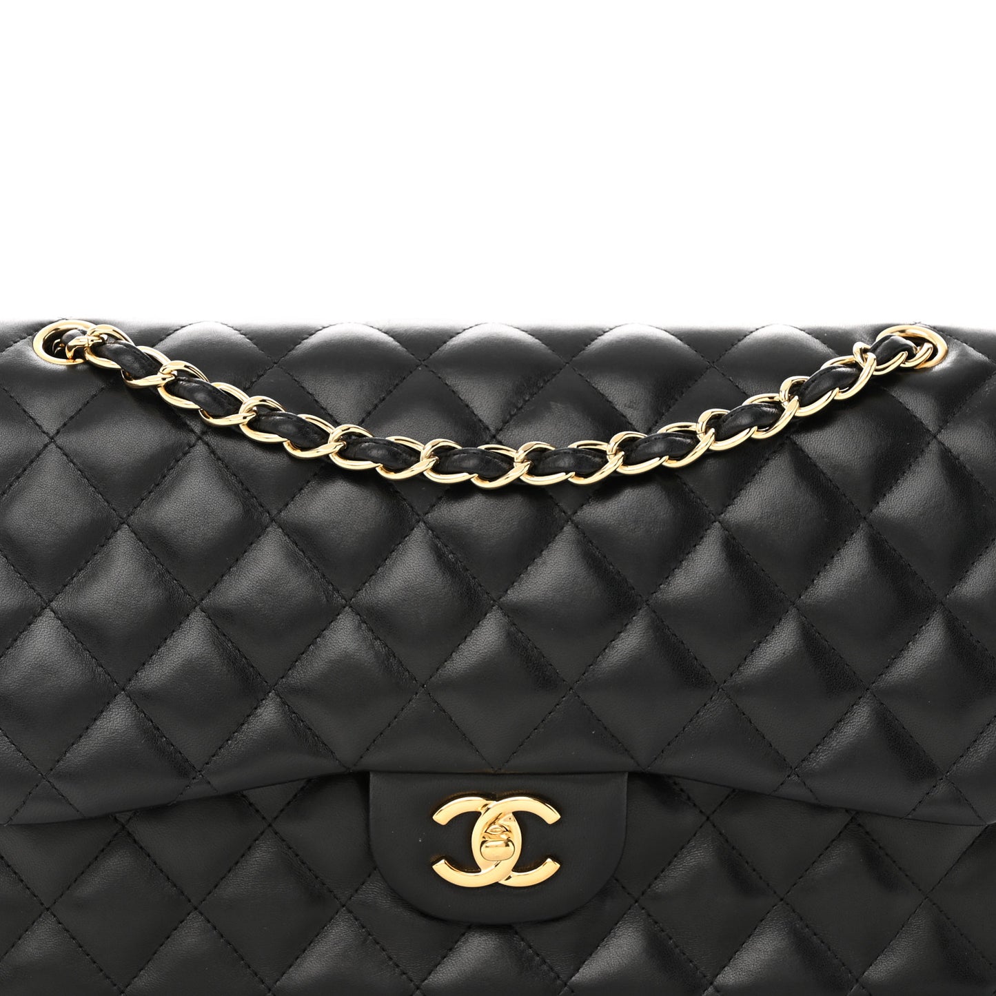 Lambskin Quilted Jumbo Double Flap Black