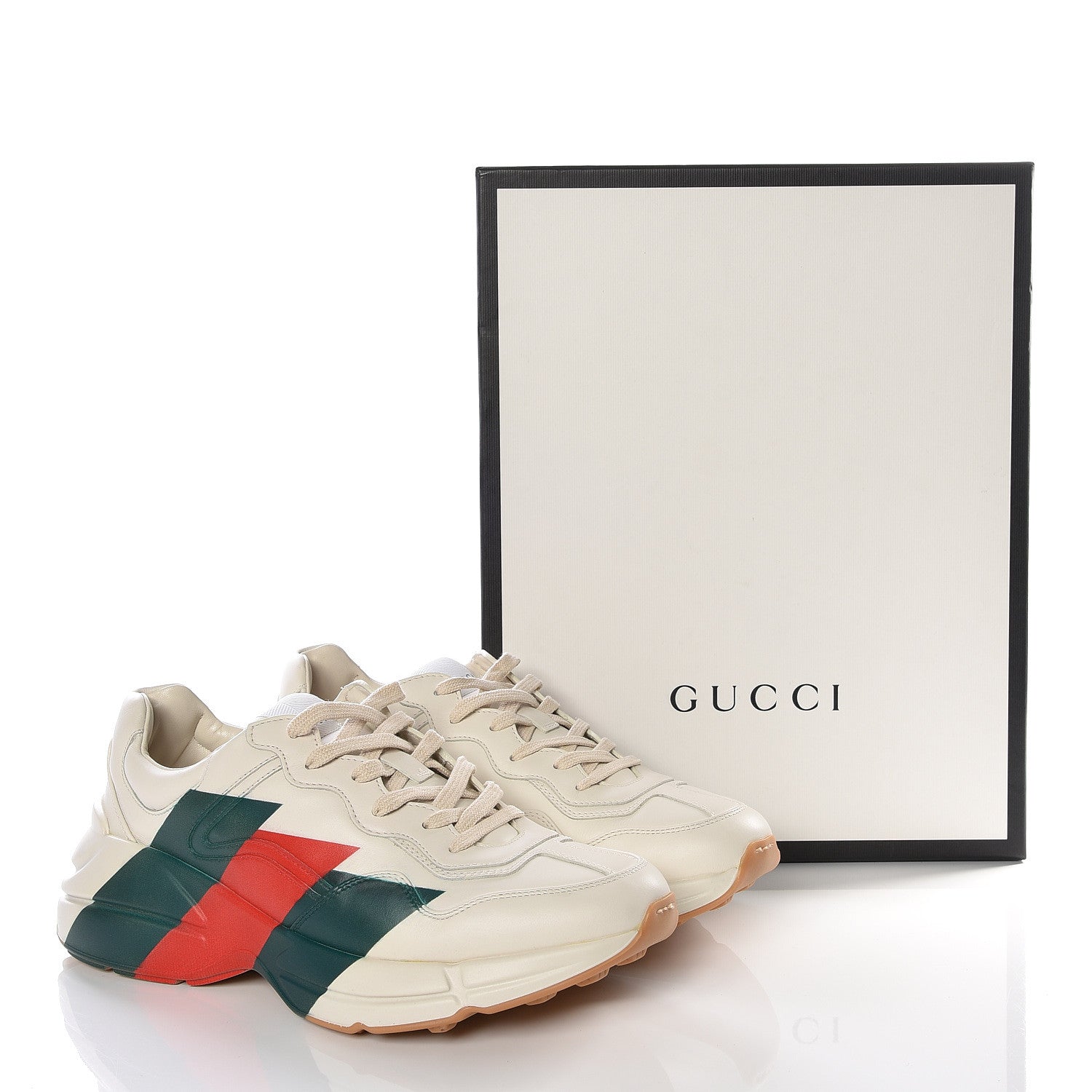 Gucci Calfskin Web Printed Mens Rhyton Sneakers 8 Mystic White 14 of 14