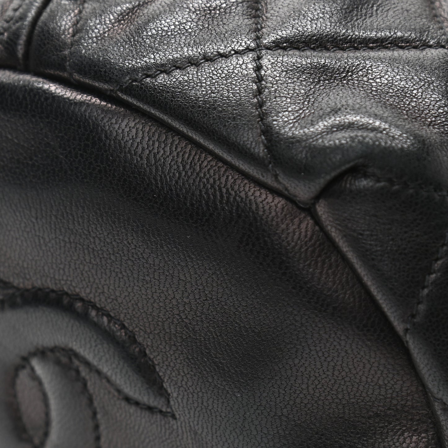 Lambskin Quilted Drawstring Shoulder Bag Black