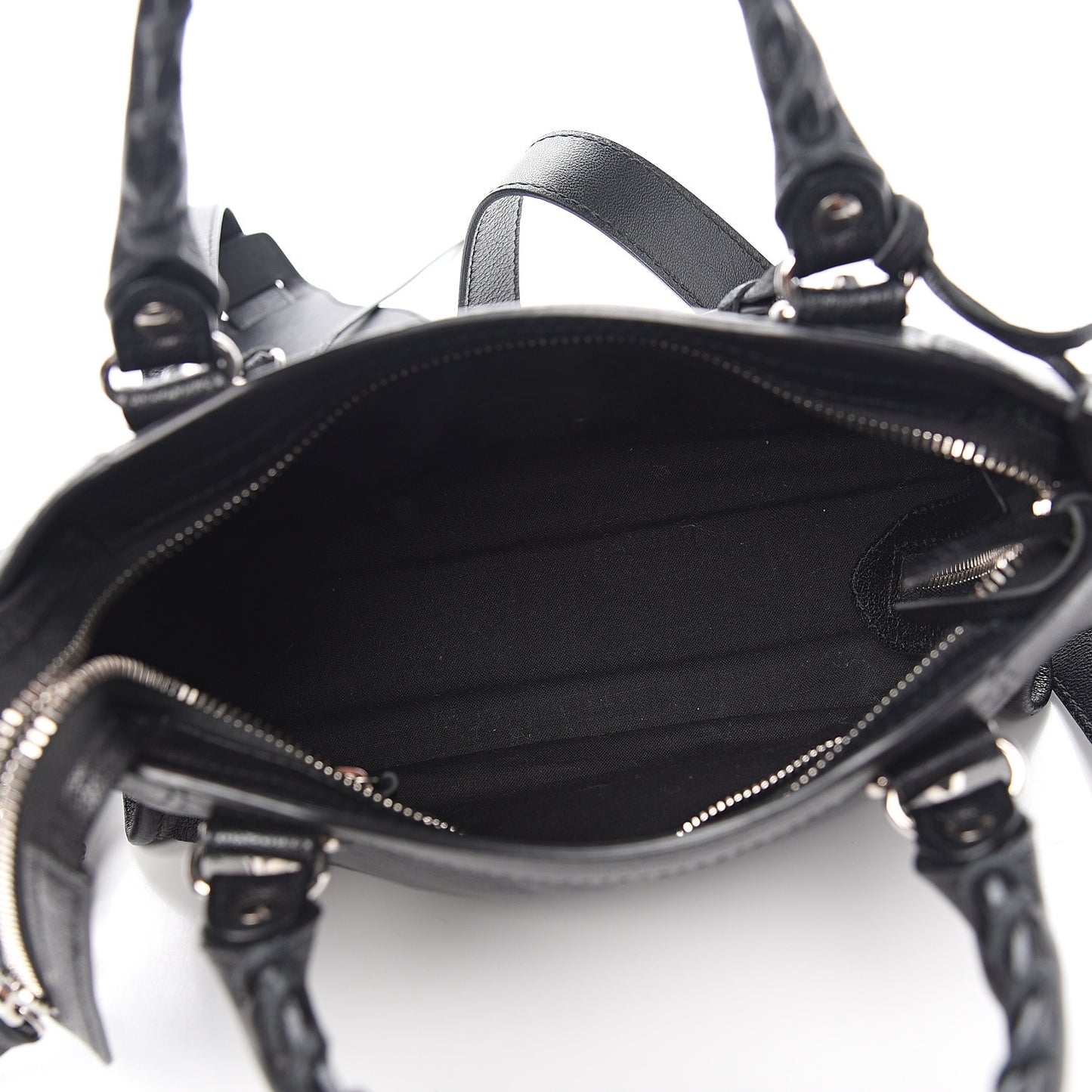 Chevre Silver Metallic Edge Hardware Mini City Black