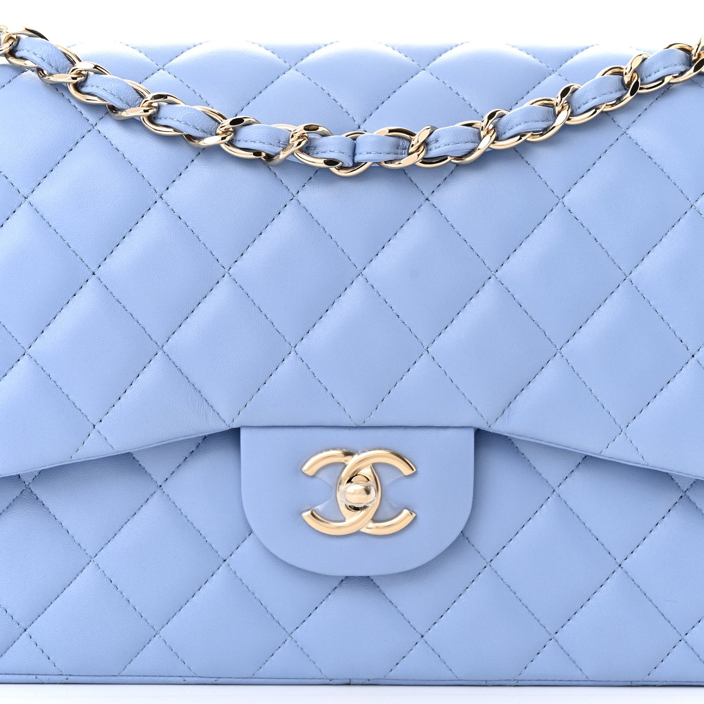 Lambskin Quilted Jumbo Double Flap Light Blue