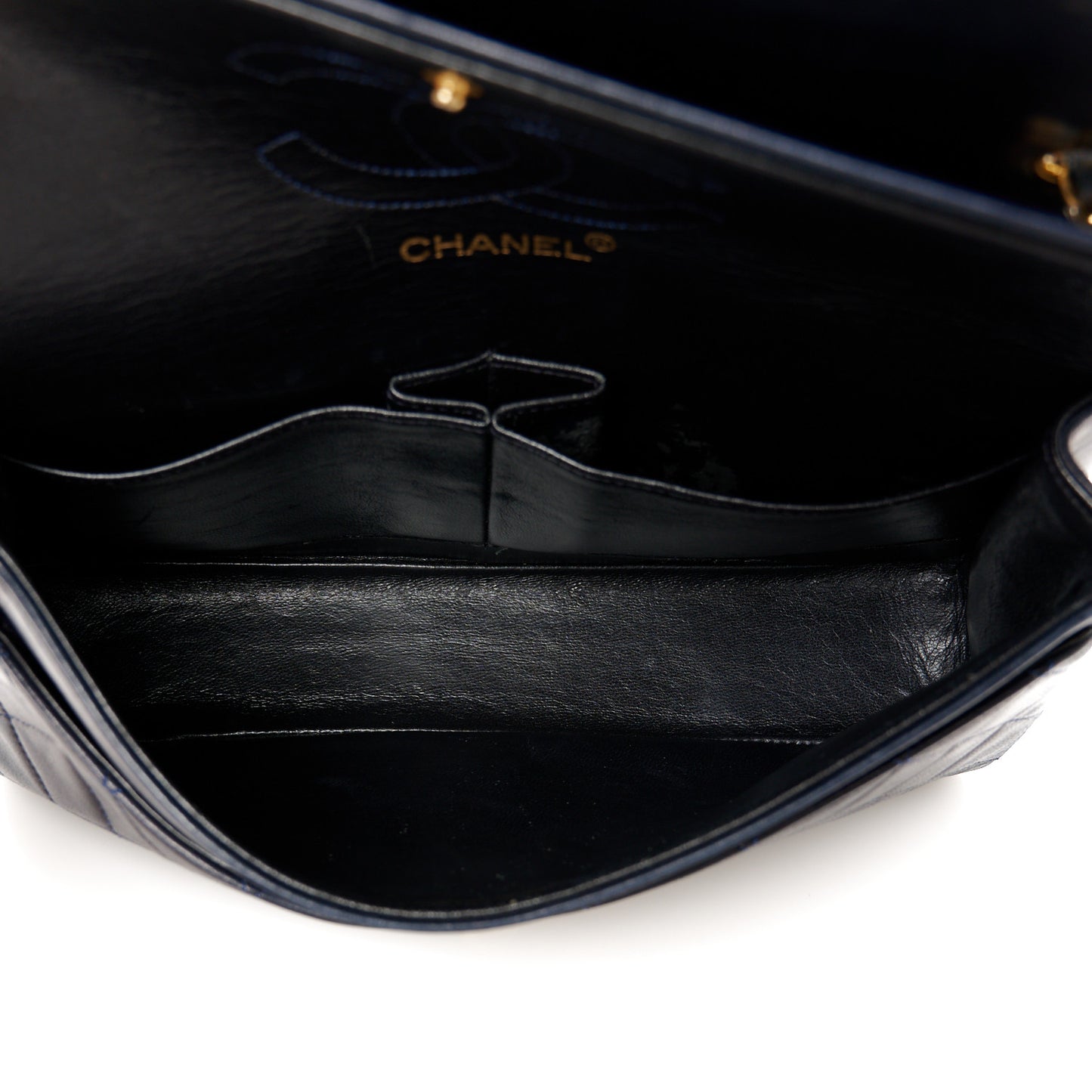 Lambskin Quilted Medium Double Flap Navy
