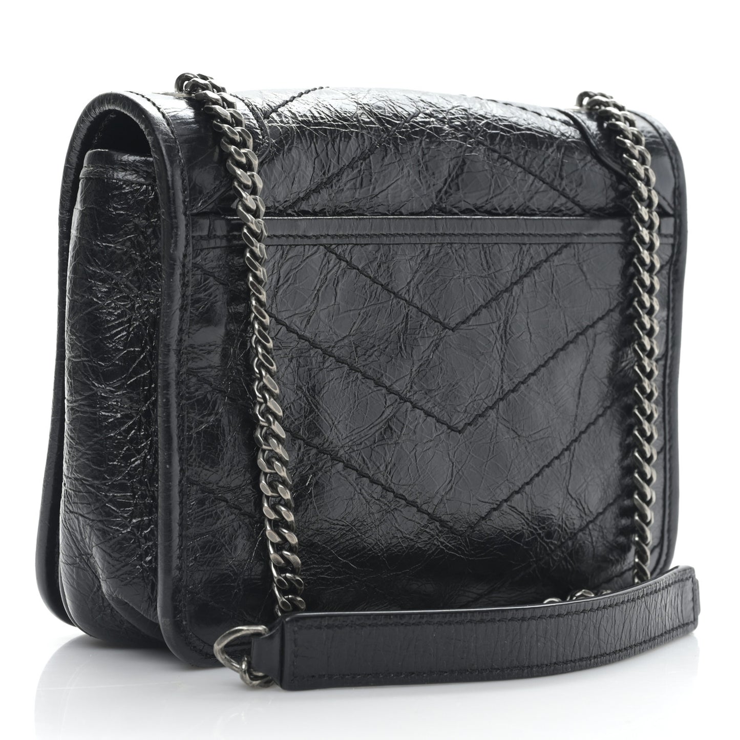 Crinkled Calfskin Matelasse Monogram Niki Chain Wallet Black