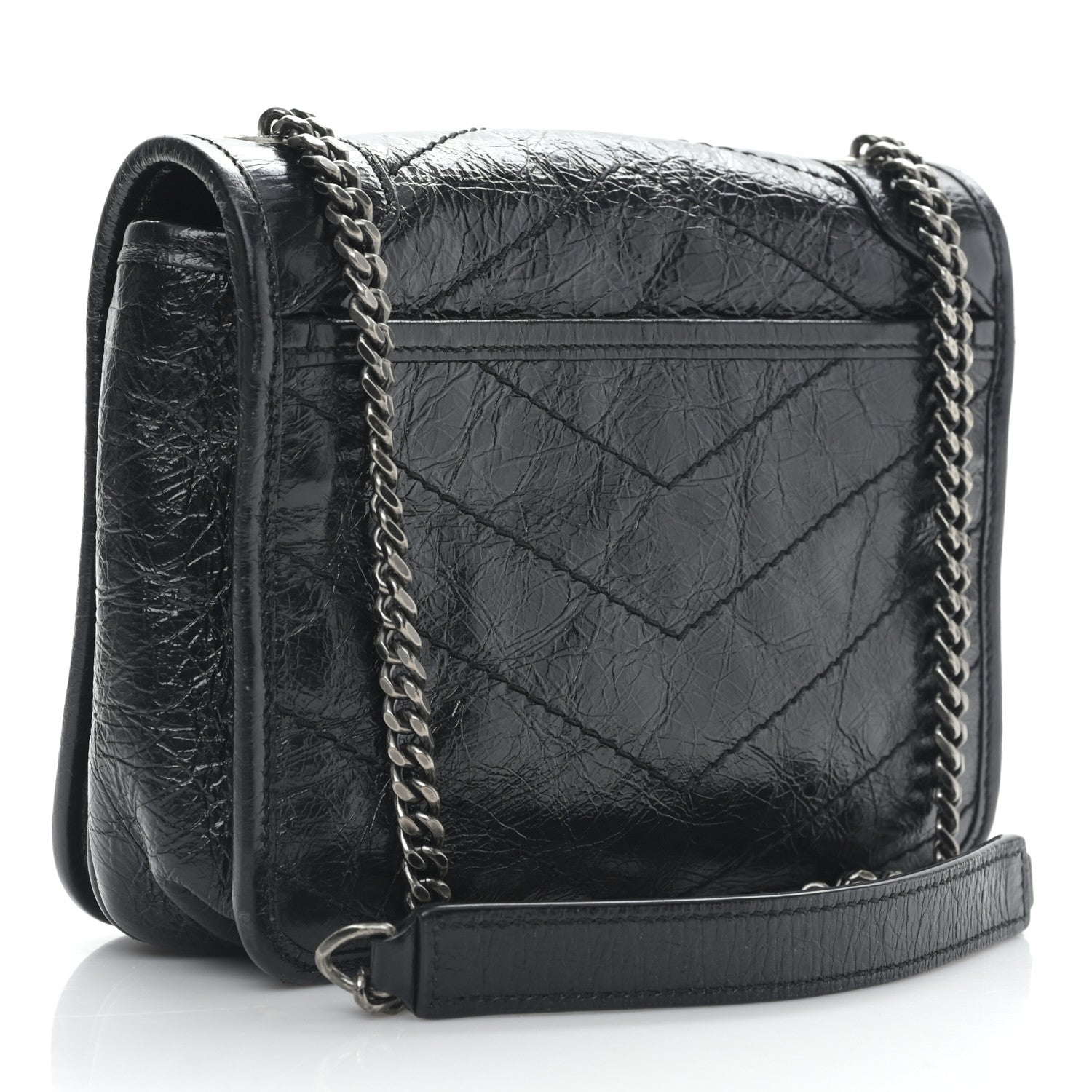 Saint Laurent Crinkled Calfskin Matelasse Monogram Niki Chain Wallet Black 3 of 9