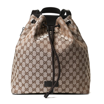 Gucci Monogram Dollar Calfskin O Drawstring Backpack Beige Ebony Testa di Moro Dark Chocolate 1 of 10