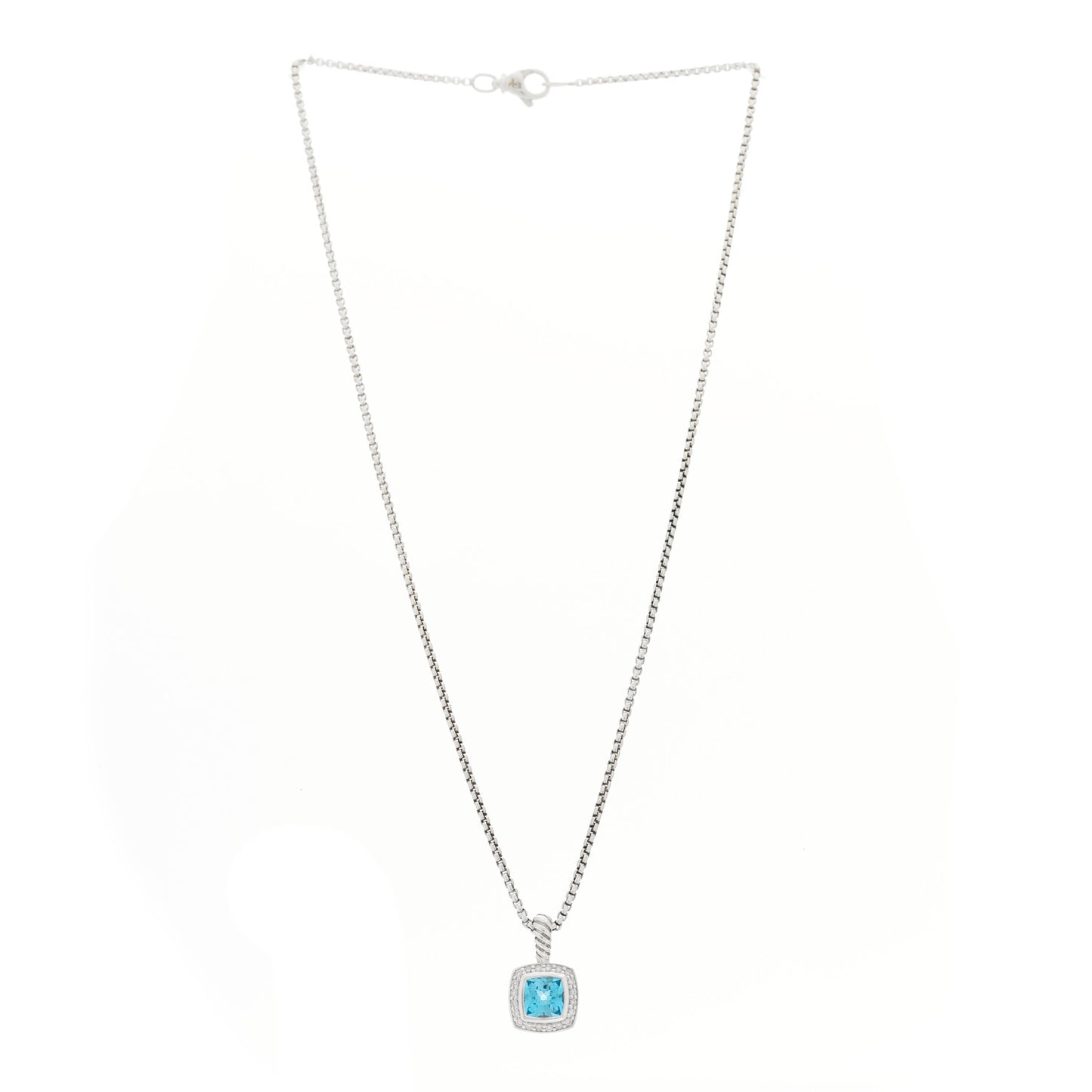 Sterling Silver Diamond Blue Topaz 7mm Petite Albion Pendant Necklace
