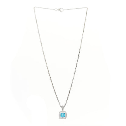 David Yurman Sterling Silver Diamond Blue Topaz 7mm Petite Albion Pendant Necklace 3 of 6