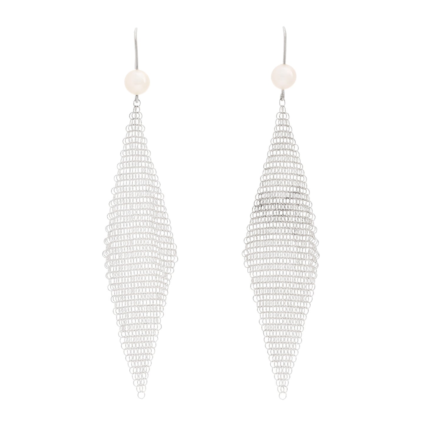 Sterling Silver Pearl Elsa Peretti Mesh Earrings