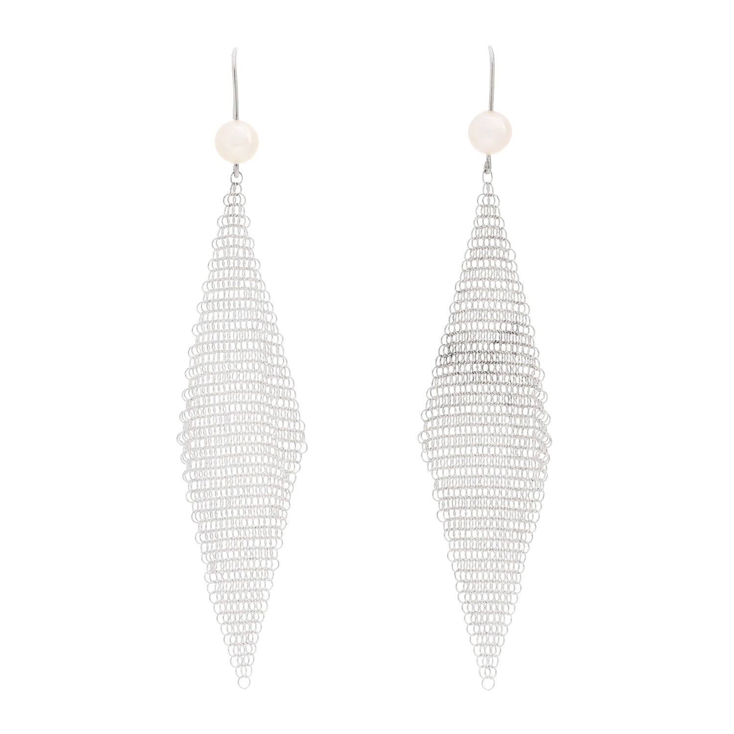 Tiffany Sterling Silver Pearl Elsa Peretti Mesh Earrings 1 of 4