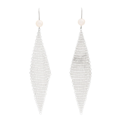 Tiffany Sterling Silver Pearl Elsa Peretti Mesh Earrings 1 of 4