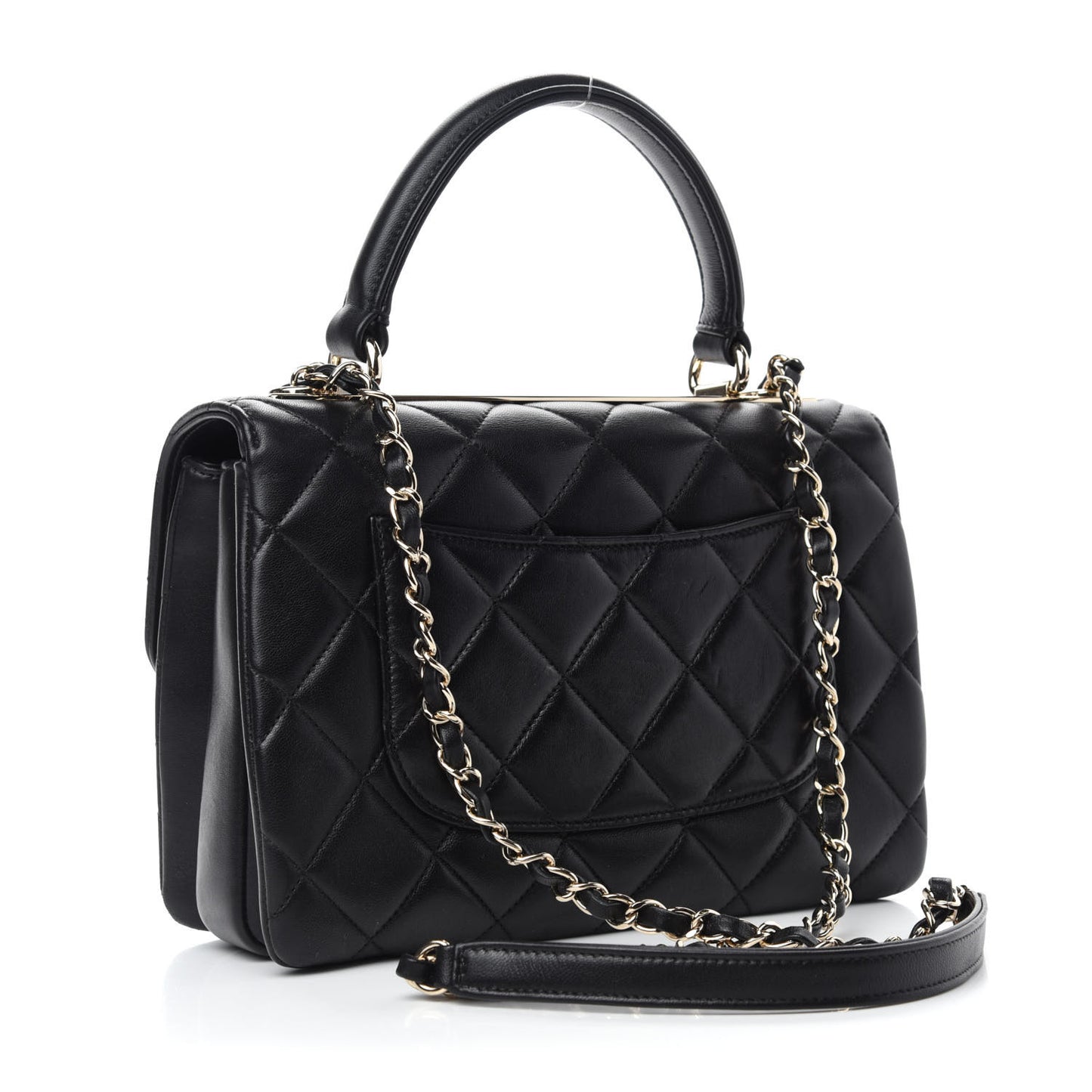 Lambskin Quilted Small Trendy CC Dual Handle Flap Bag Black